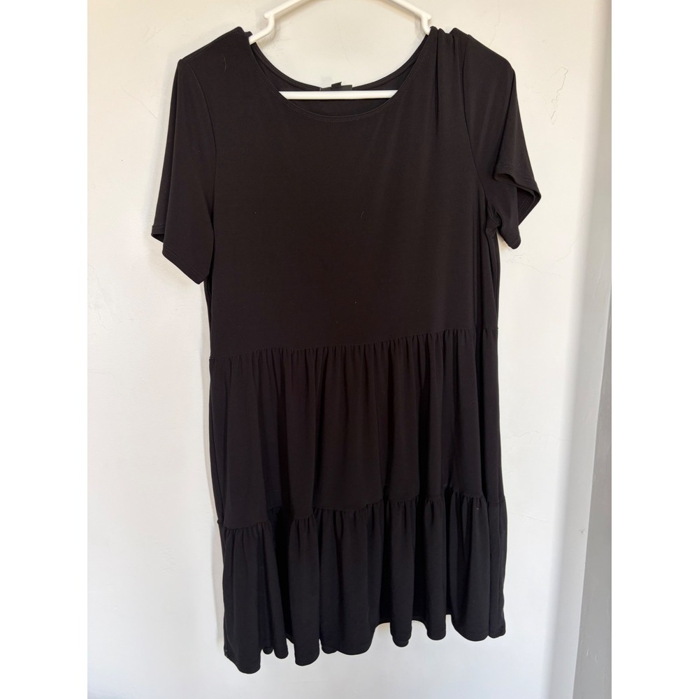 Nicole Miller New York Black Tiered Babydoll Mini Dress Short Sleeve Womens M